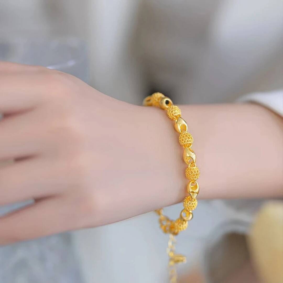 铜合金手链 精美时尚玲珑手链女款 金色玲珑球手链女士不掉色气质