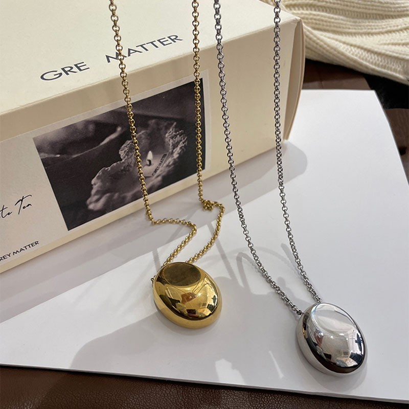 钛钢项链 欧美高级感椭圆吊坠项链简约时尚中性风毛衣链长款女
