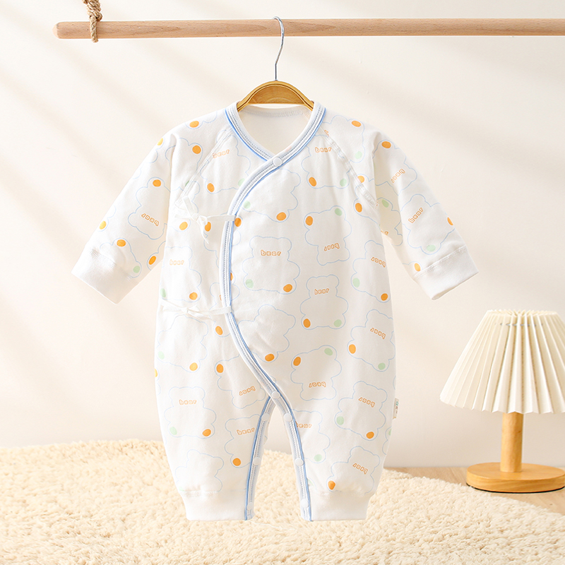 新生儿纯棉薄棉款连体衣刚出生婴幼儿宝宝春季新款长袖内衣和尚服