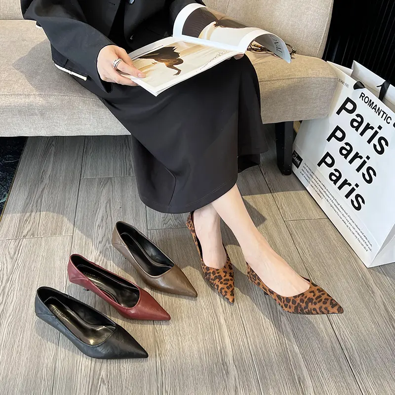 399-1高跟鞋尖头浅口方头气质时尚性感韩版法式通用细跟高跟鞋