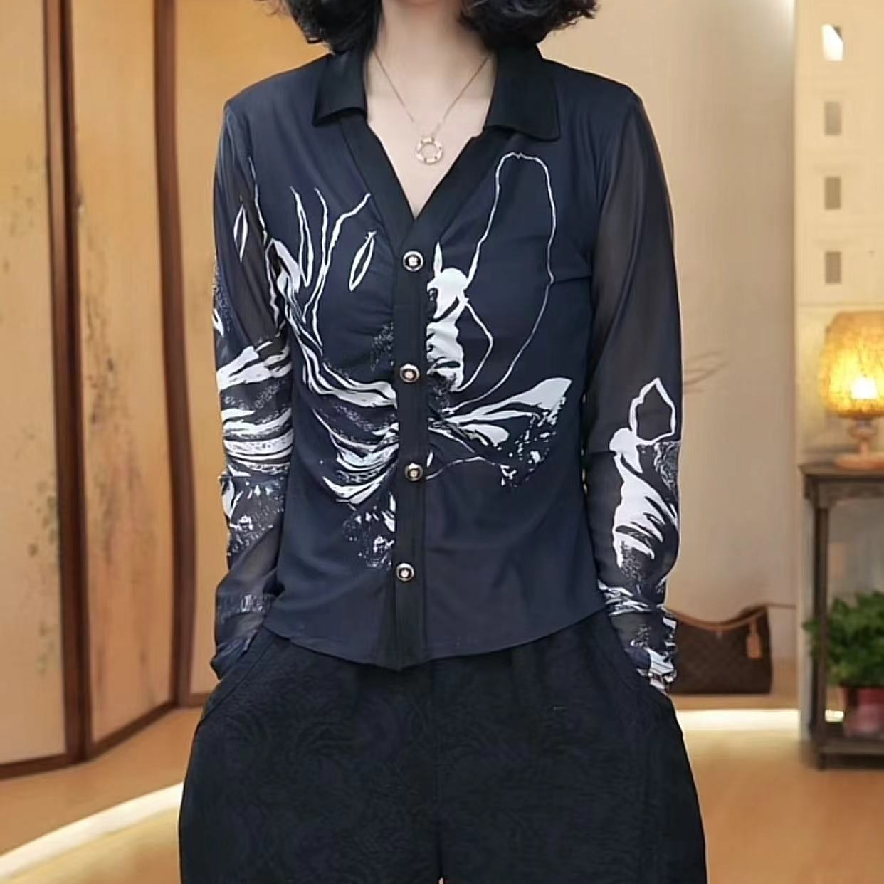 POLO褶皱网纱小衫-101