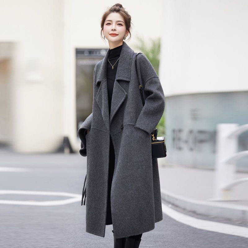 2025秋冬新款高端慵懒风宽松过膝牛角扣大衣加厚韩版毛呢外套女
