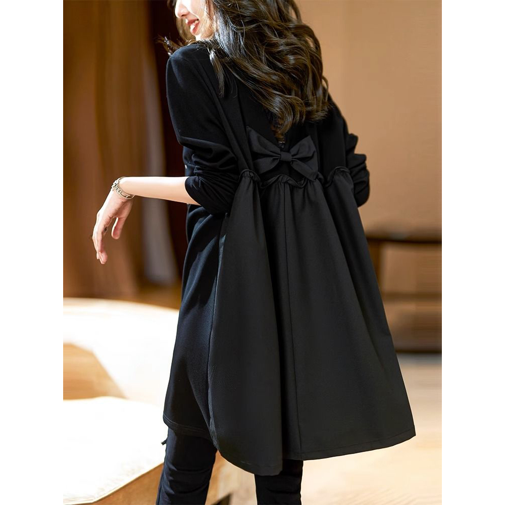 法式蝴蝶结设计感上衣女2025秋季新款大码宽松遮肉显瘦中长款T恤