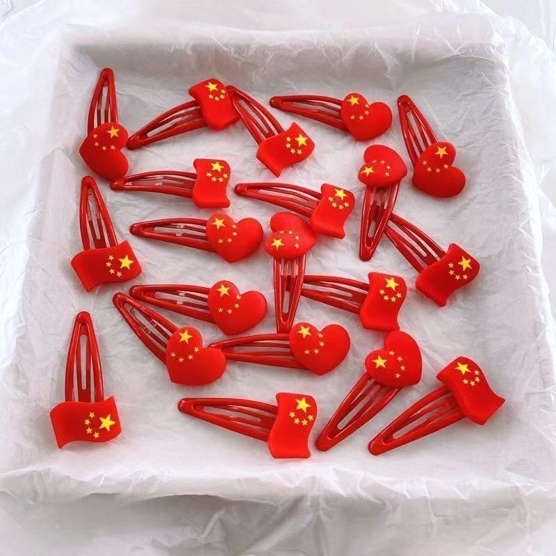 新款五星红旗国旗发夹发圈国庆节旅游爱心头饰学生女可爱头绳皮筋