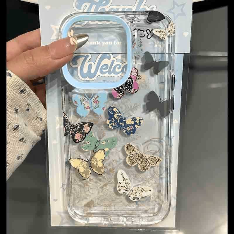 奥菲顿蓝框彩色蝶影适用iphone15/14/13手机壳华为vivo小米oppo套
