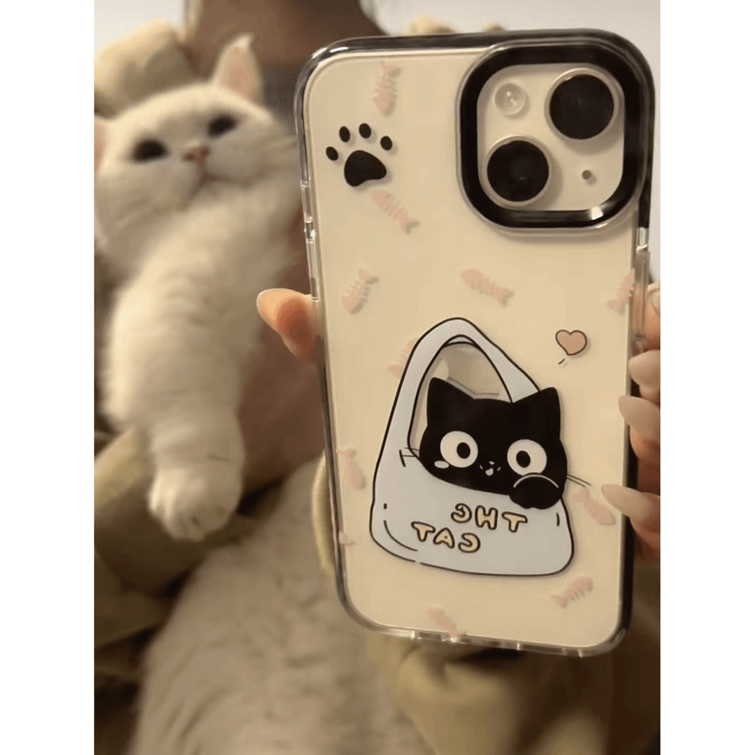 SMBLCE购物袋呆萌黑猫适用iphone15苹果14手机壳华为vivo小米oppo