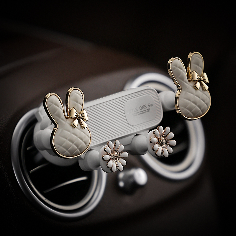 菱格小兔汽车手机支架车内出风口车载导航支架重力联动车上装饰品