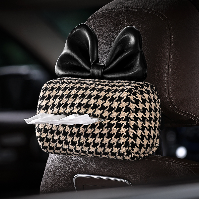 高级小羊皮蝴蝶结汽车纸巾盒女扶手箱挂式抽纸盒车载内饰用品大全