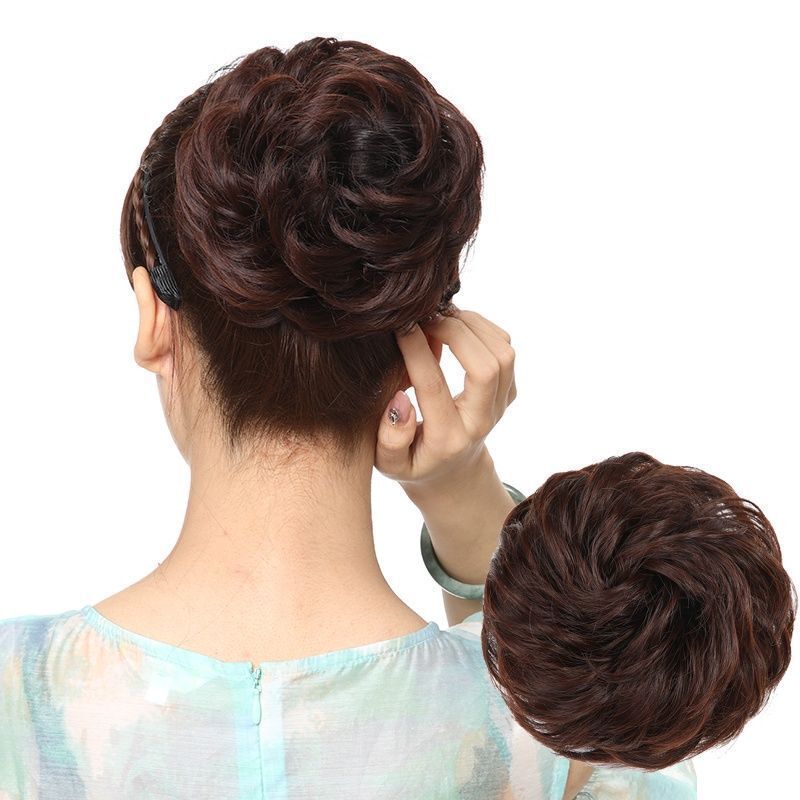 逼真假发发圈橡皮筋蓬松卷发盘发小丸子花苞