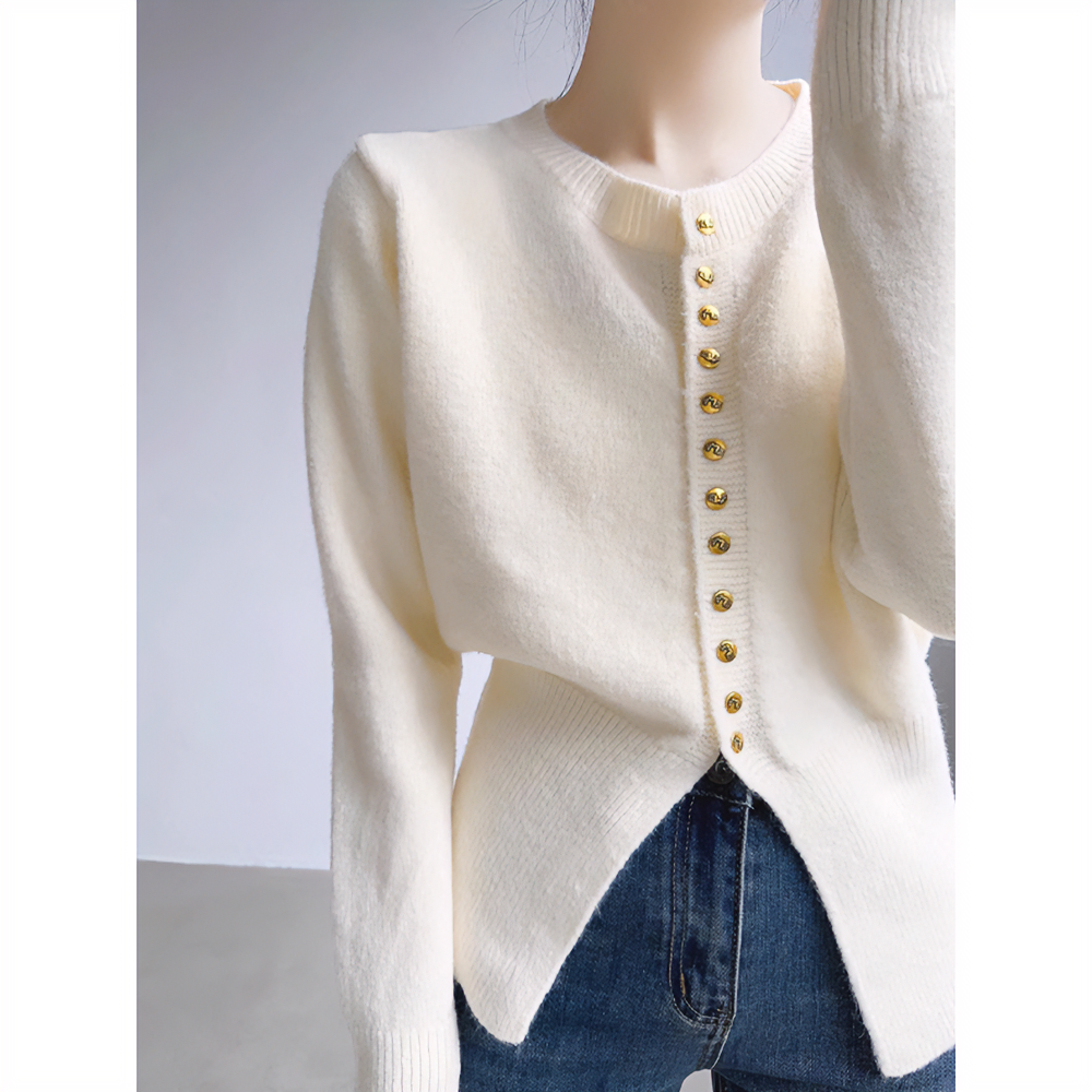 法式小香风白色开叉针织衫女初秋设计感小众修身显瘦内搭打底毛衣