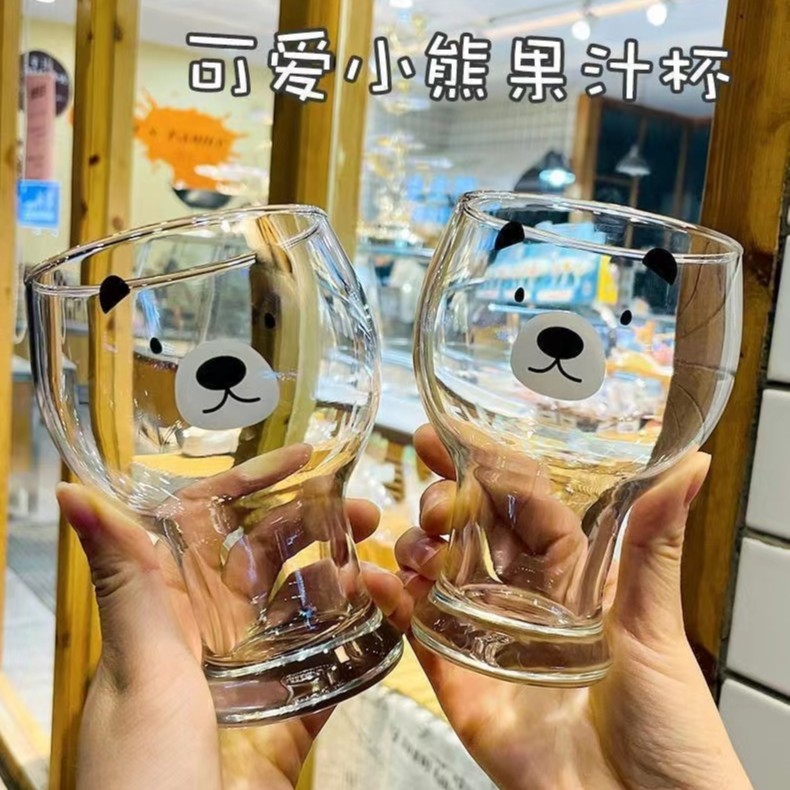 可爱动物贴花玻璃杯甜品冷饮啤酒冰咖啡杯