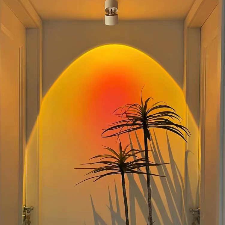 日不落夕阳红网红氛围灯酒吧过道玄关创意小山丘窗帘射灯松驰感