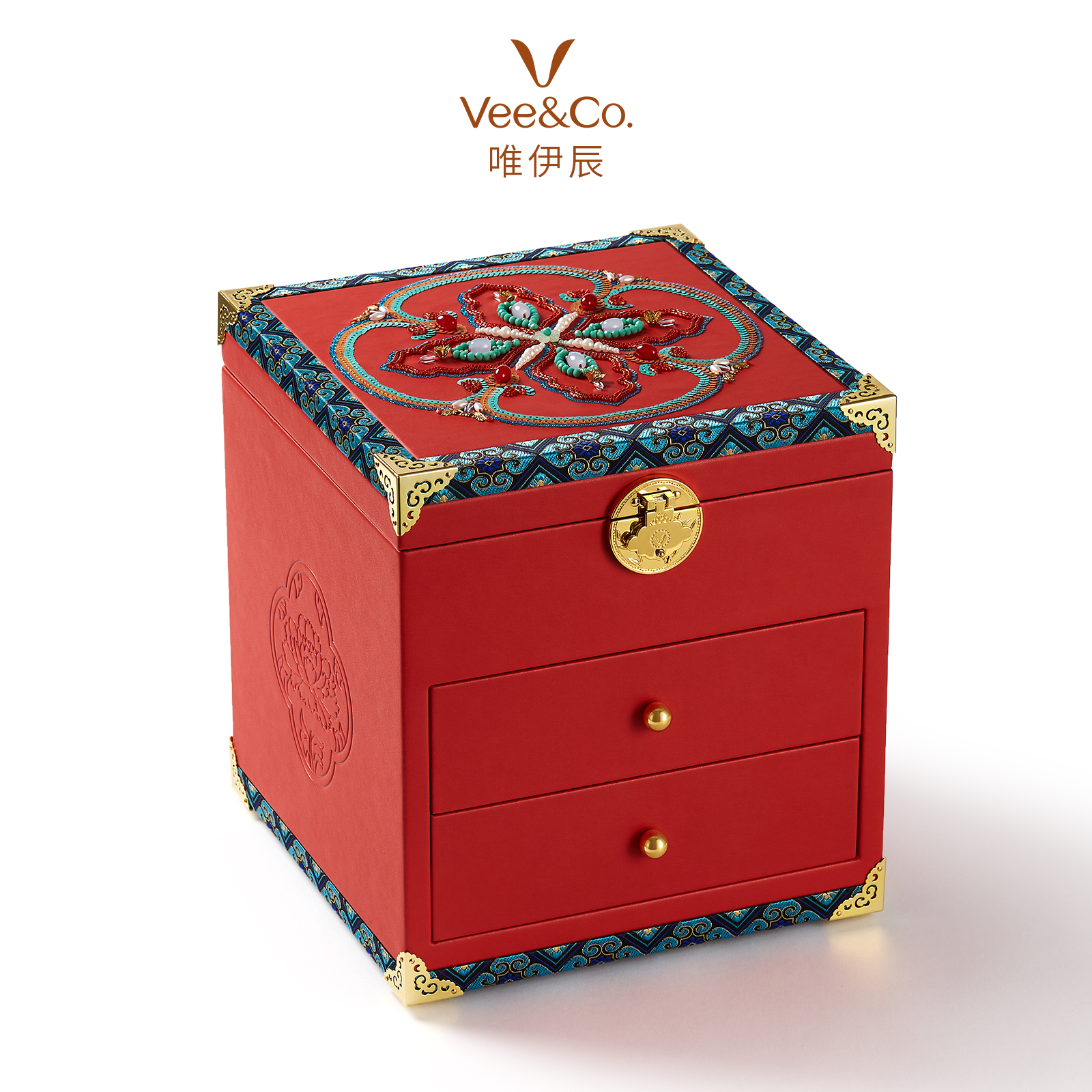 唯伊辰 首饰盒/箱 珠绣高档国风大容量黄金饰品收纳传承珠宝箱