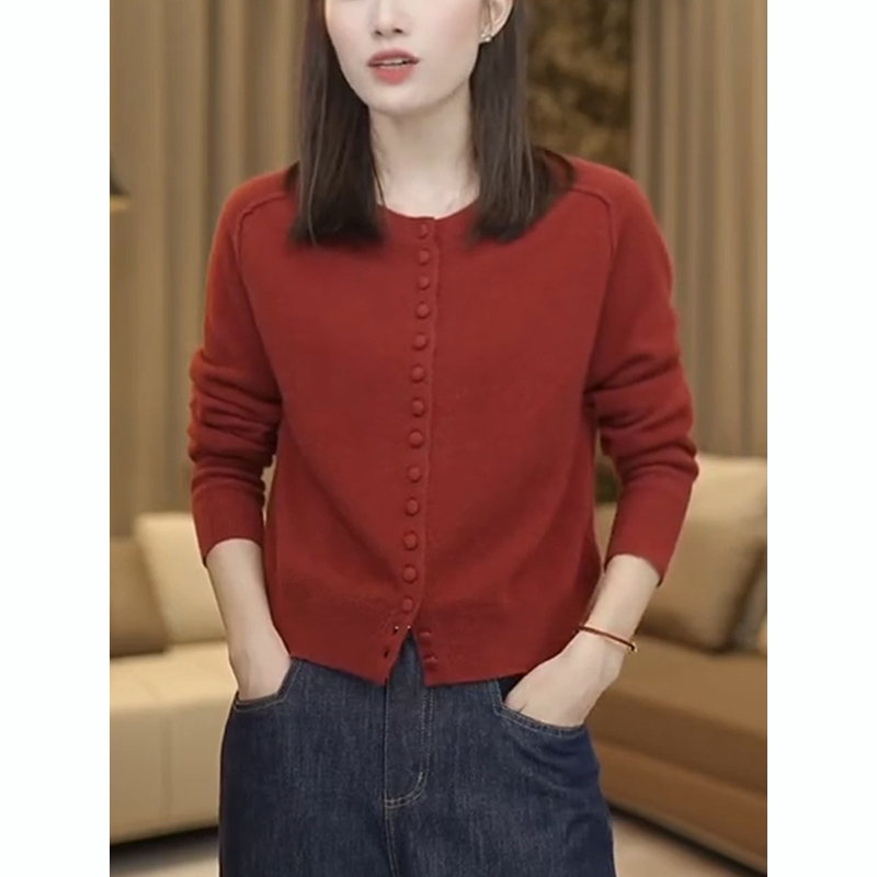 NUMEN BUTTON/灵扣安可拉红针织衫女秋2025新款妈妈洋气时尚修身