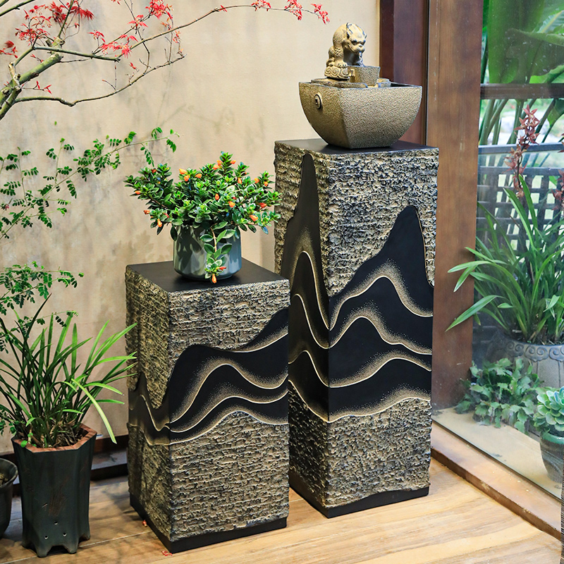 汉韵堂中式展示柱室内禅意招财流水底座户外庭院花园门口装饰摆件