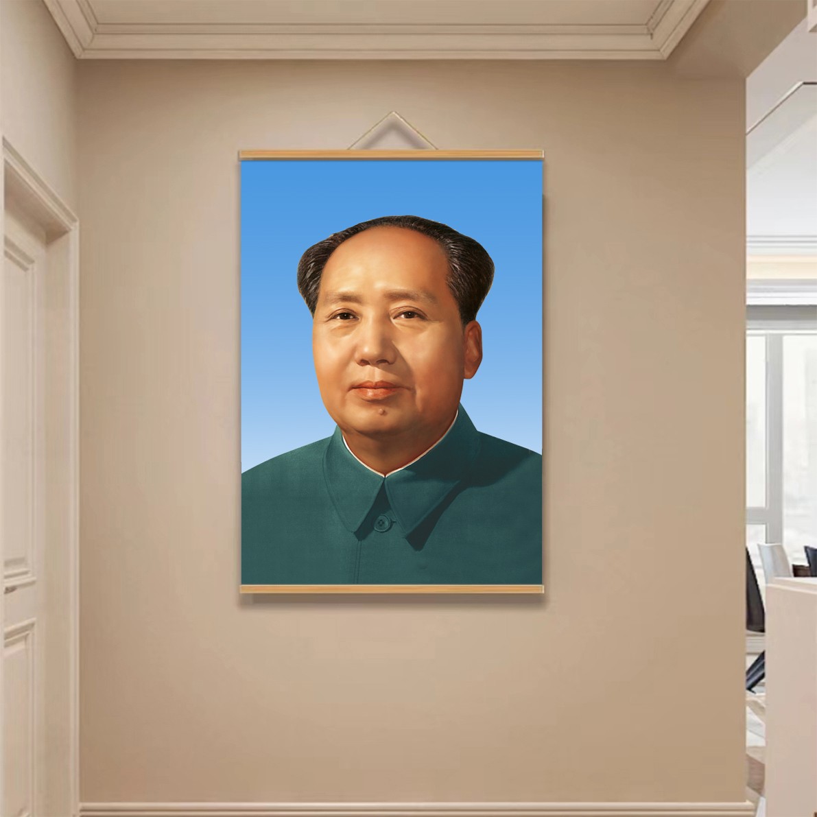 【100毛爷爷】清晰木轴布艺挂画实木挂画卷轴山水清新家居装饰画高