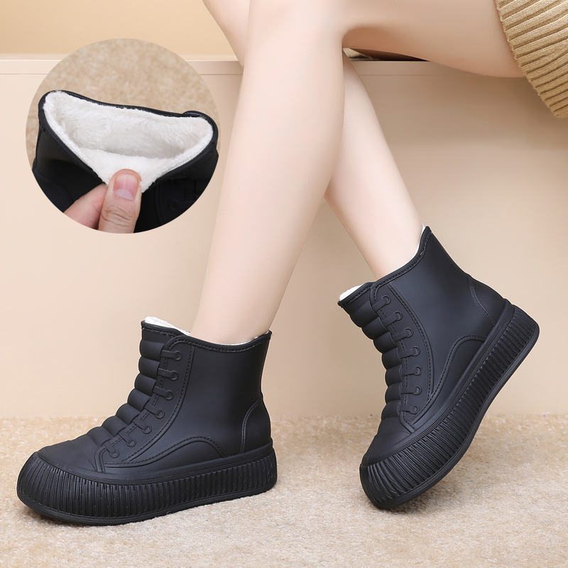 雨鞋冬季新款女士时尚增高水鞋防水保暖加绒短筒胶鞋厨房防滑雨靴