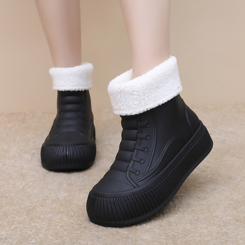 时尚雨鞋女下雨天增高防水防滑厚底短筒水靴加绒保暖雨靴厨房胶鞋