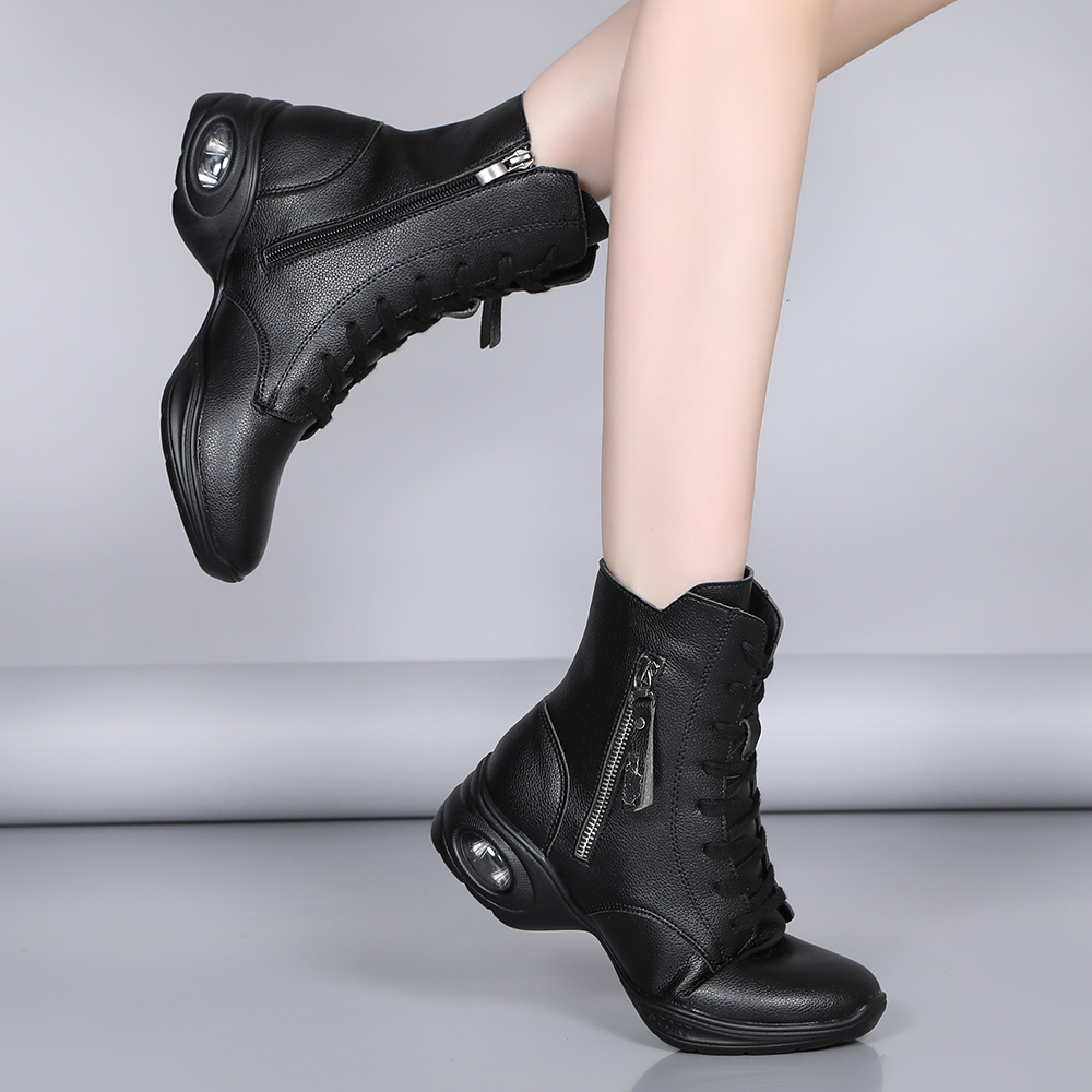 秋冬高帮水兵舞蹈靴成人外穿舞蹈鞋女软底轻便广场舞鞋真皮跳舞鞋