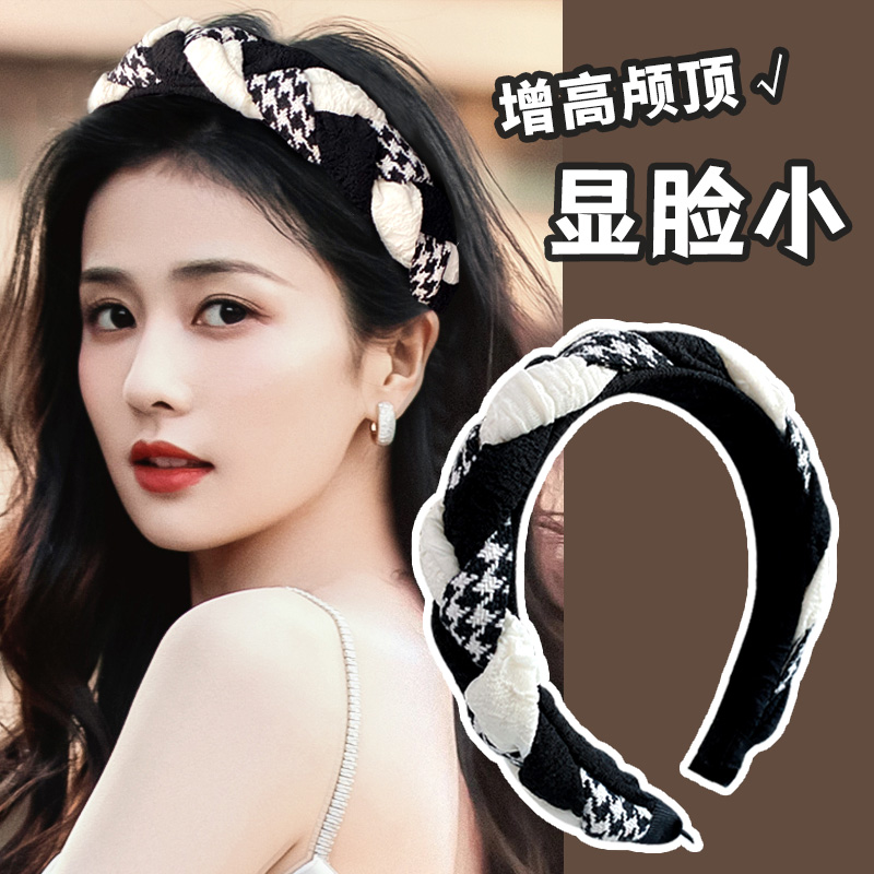 非金属发饰 麻花复古格纹发箍秋冬外出百搭宽边加厚头箍发卡头饰