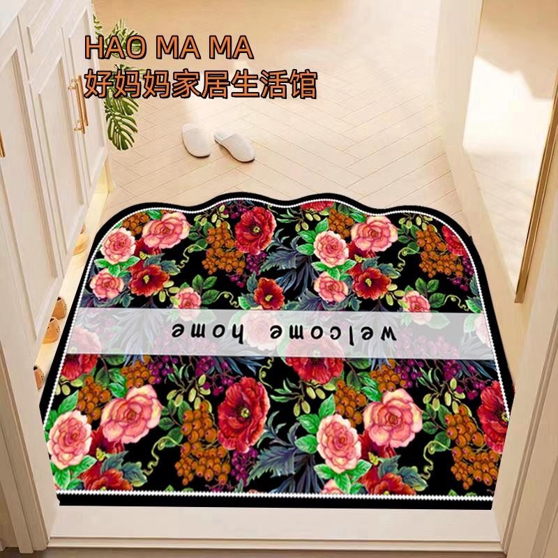 玫瑰庄园-橡胶底水晶绒70*100cm防滑隔凉入户门垫