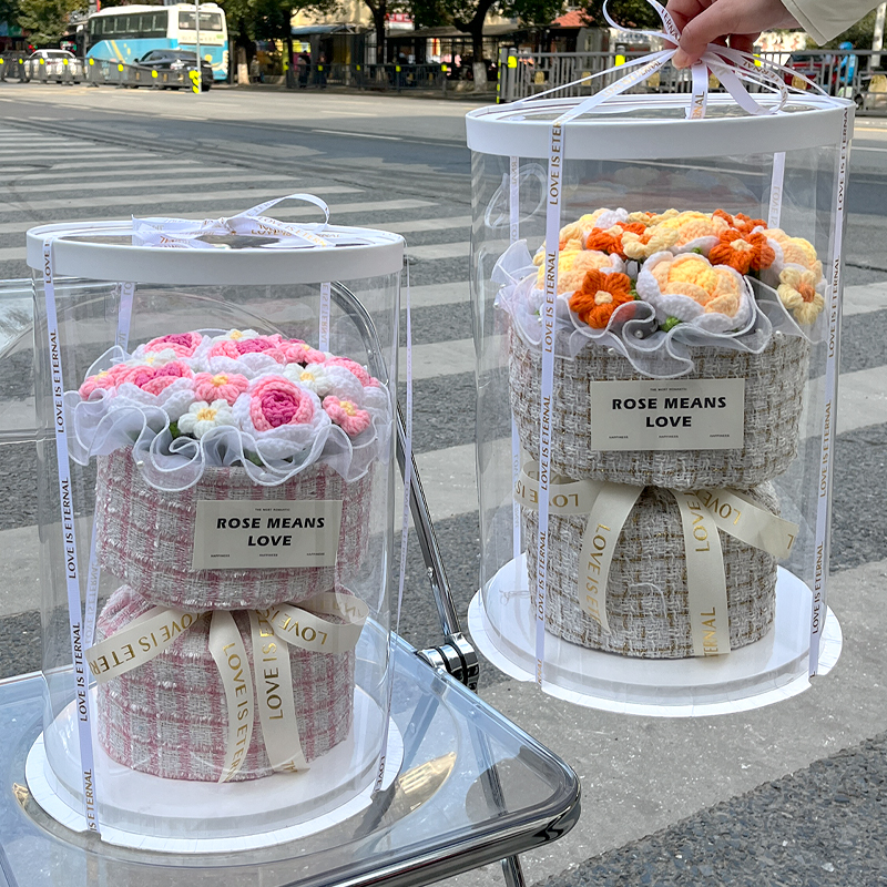 创意情人节针织手工成品毛线仿真花束礼盒小香风送女朋友生日礼物