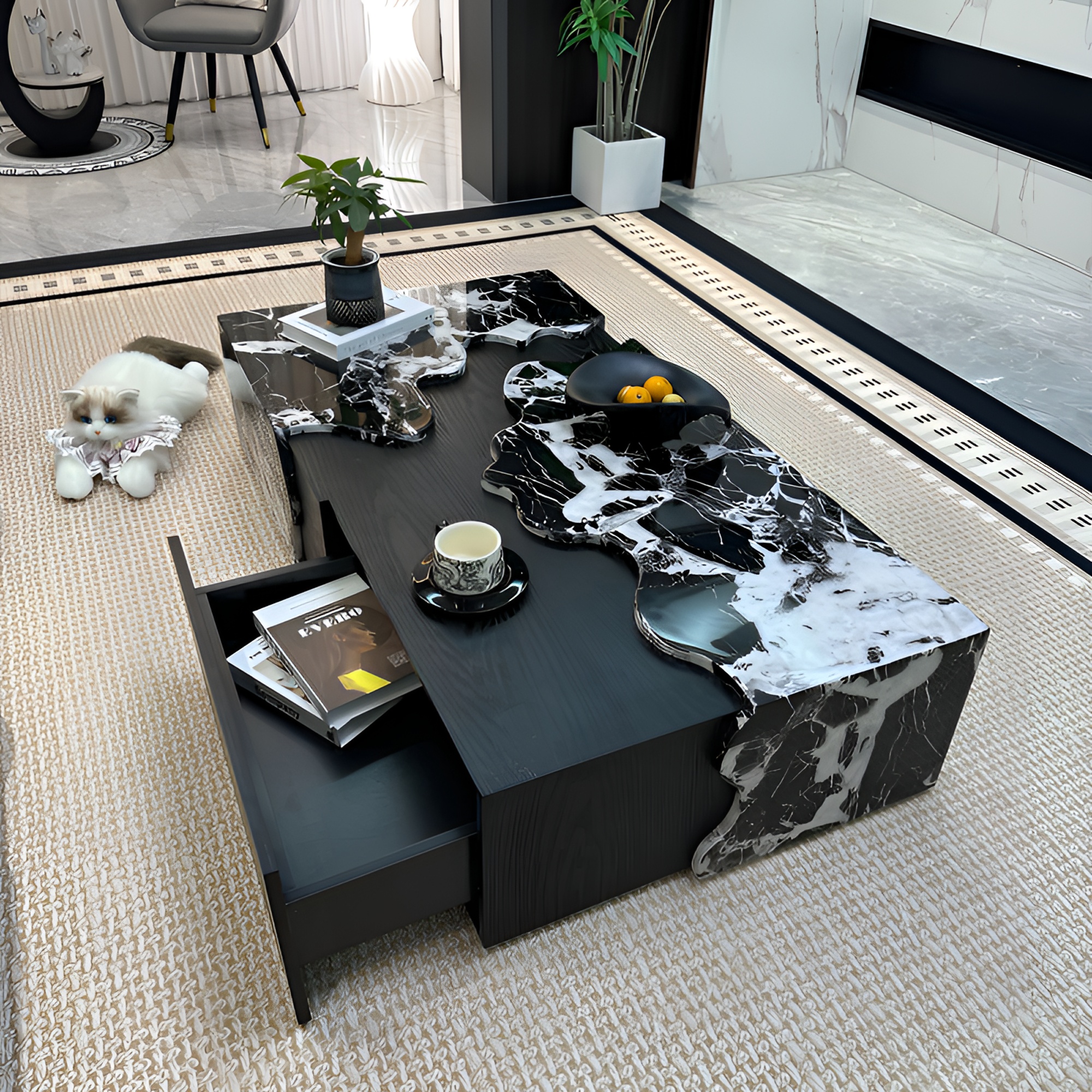 款意式极简风大理石茶几设计师款创意家用客厅简约轻奢北欧长方形