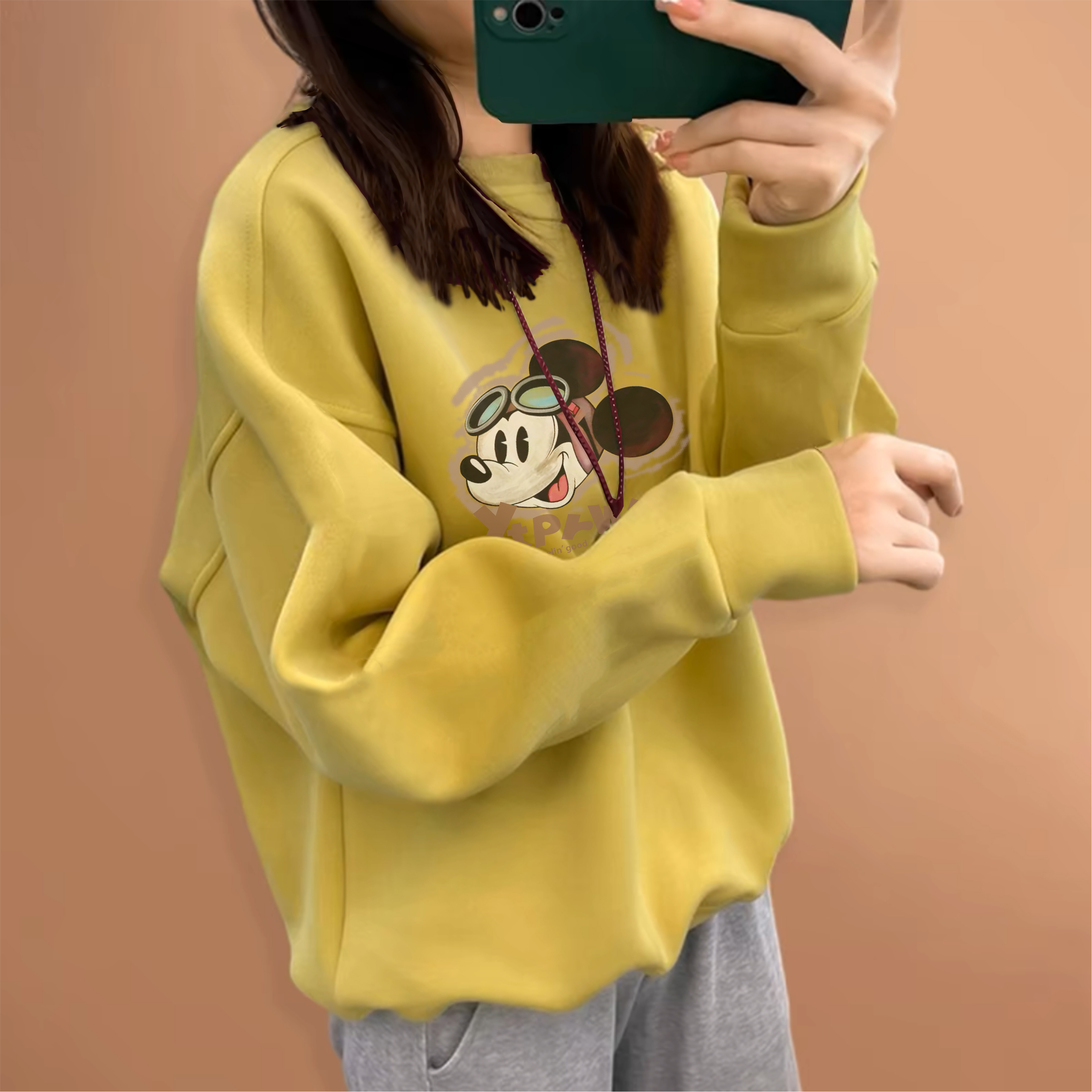 圆领卫衣女秋冬大码胖mm外套洋气减龄宽松休闲加绒加厚小个子上衣