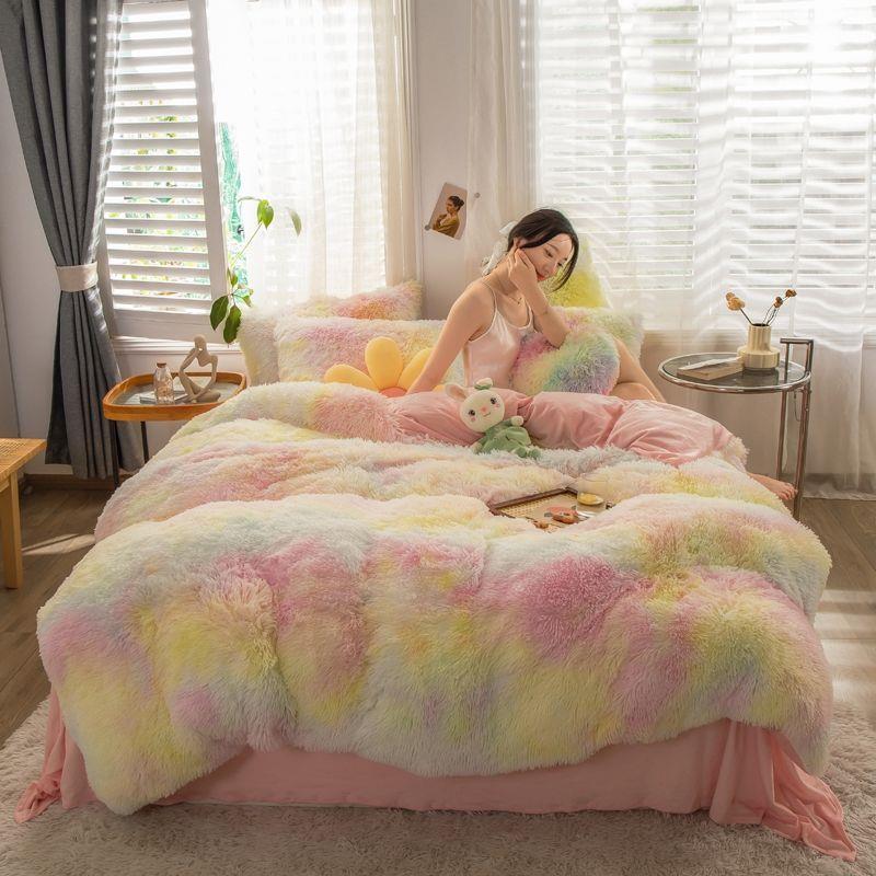 加厚保暖ins公主风珊瑚绒床单四件套长毛绒双面水晶绒三件套宿舍