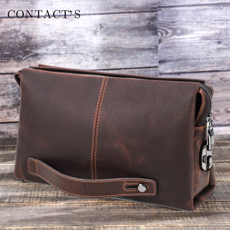 黑天使EBAY货源欧美潮真皮男士手拿包疯马牛皮男式收纳包时尚商务