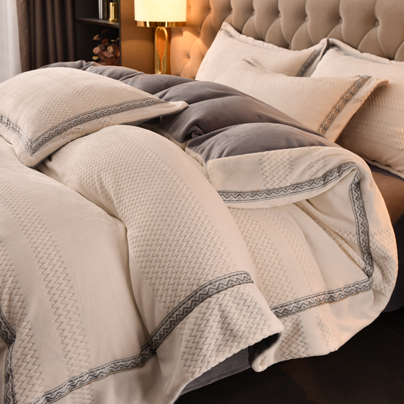 水星高端系列家纺A类高端婴儿牛奶绒四件套冬季珊瑚绒加厚床单被