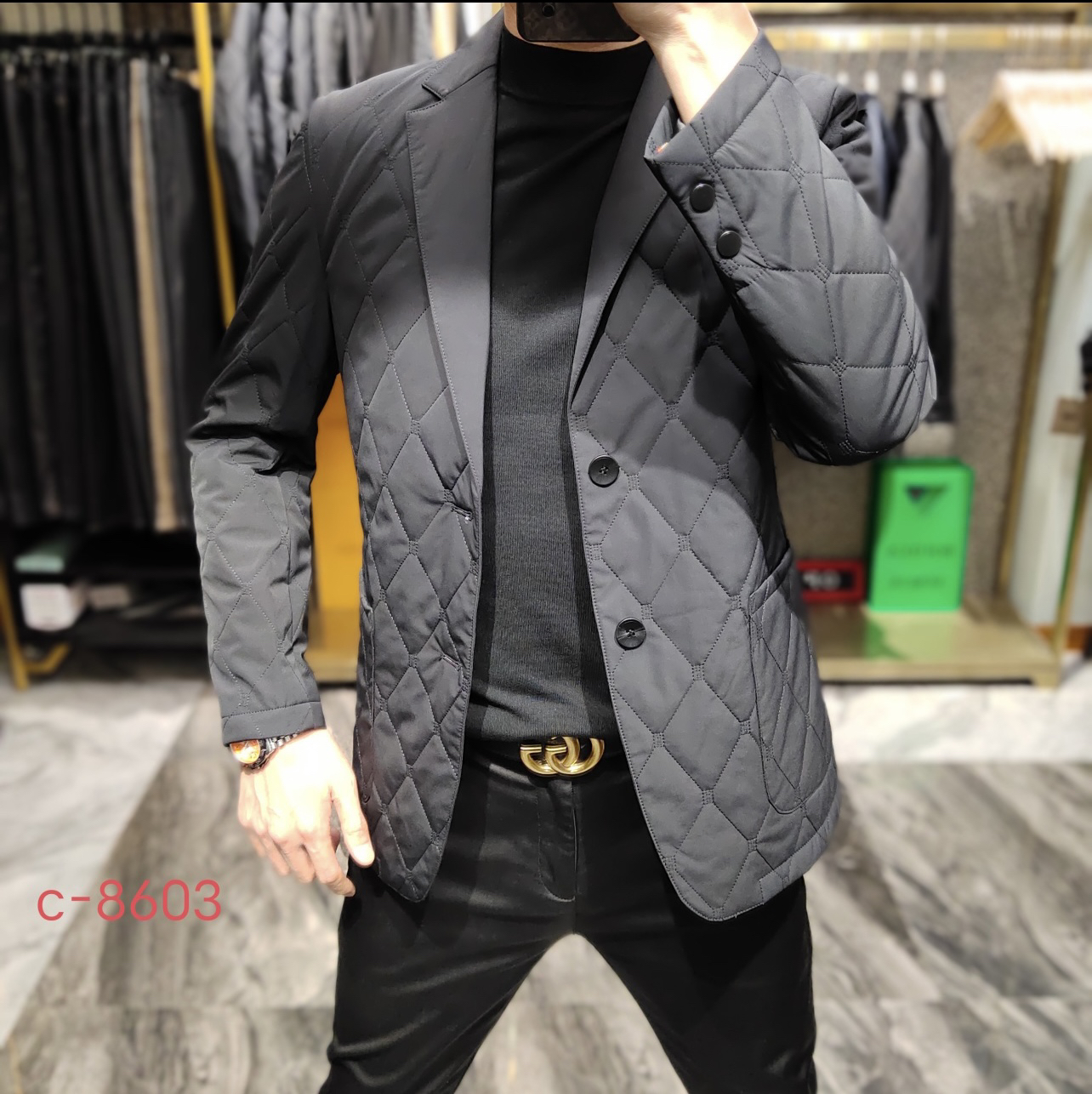 新款冬季男士棉西服保暖棉衣外套修身百搭商务纯色韩版潮夹棉西装