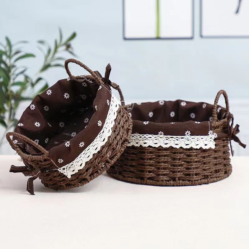 【粉丝福利】手工编织收纳筐整理储物客厅家用圆形玩具遥控收纳篮