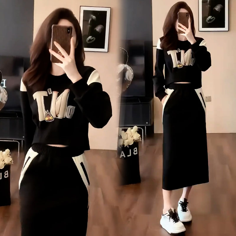 时尚休闲运动服套装女2025春秋季新款小个子洋气卫衣半身裙两件套