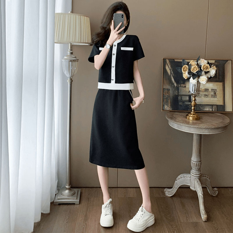 高含棉休闲运动服套装女2024年夏季新款洋气减龄上衣半身裙两件套