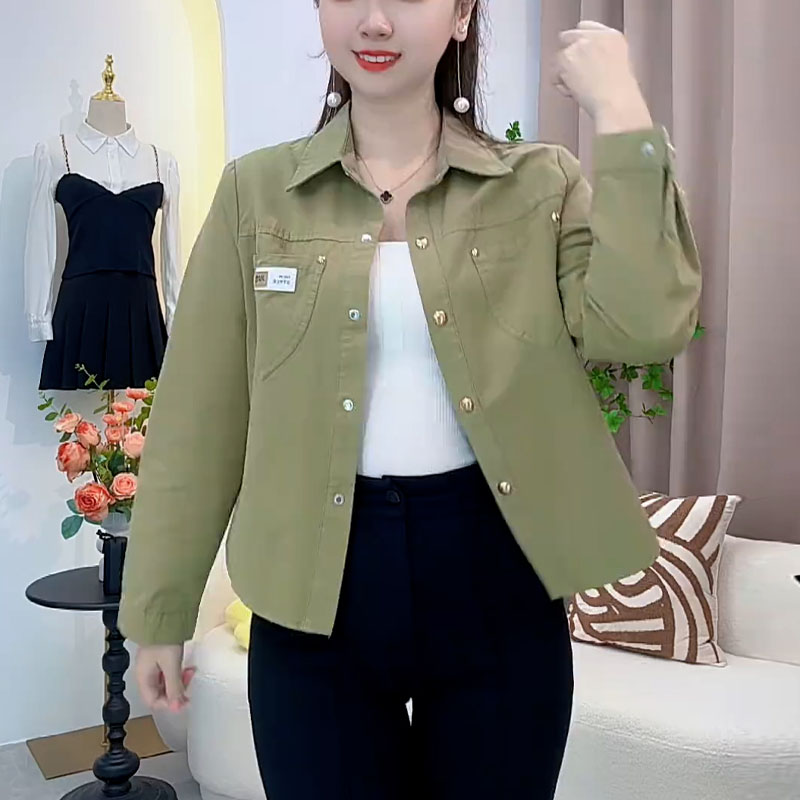 纯棉休闲短款衬衫外套女2025年秋季新款洋气宽松显瘦单排扣上衣潮