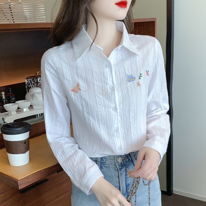 春秋季2025年新款女时尚减龄纯棉衬衫女洋气全棉女士衬衣洋气上衣