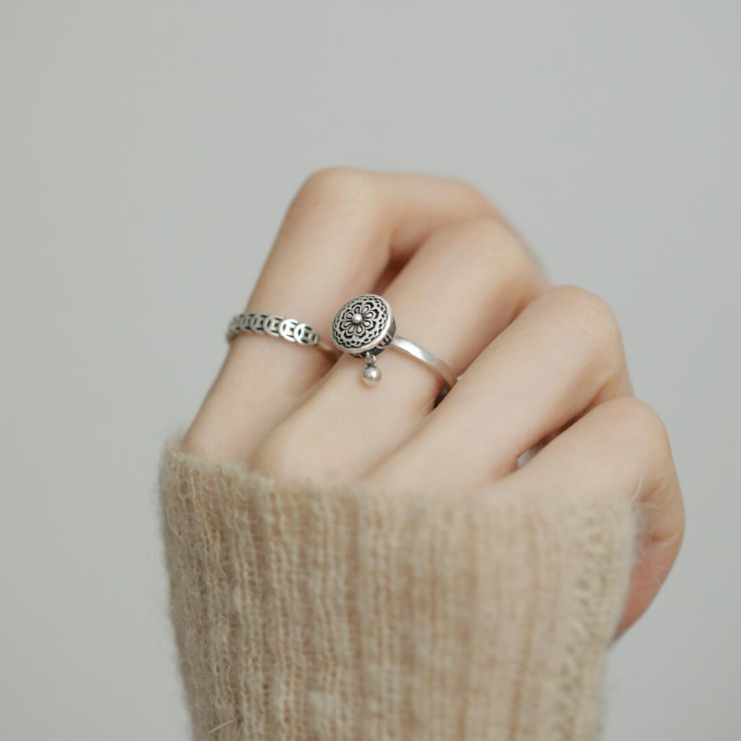 可旋转六字真言转经筒戒指女小众复古风高级感开口可调节铜钱指环