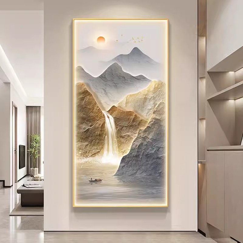 《旭日东升》玄关装饰画优雅轻奢壁画高品质走廊过道挂画灯光画装饰