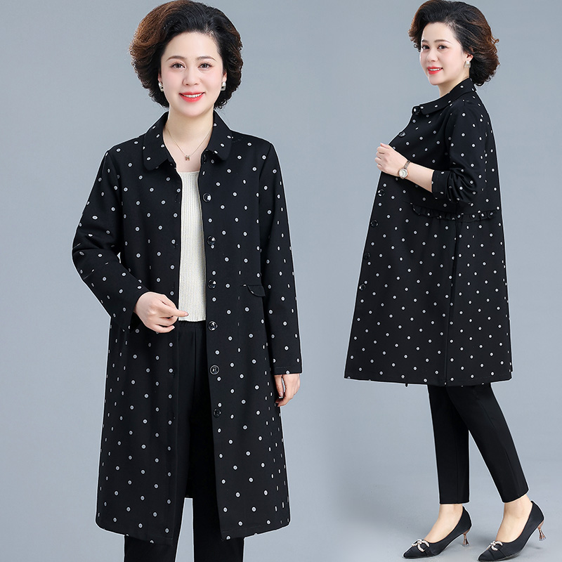 中年妈妈春装外套洋气波点上衣新款阔太太中老年女春秋风衣中长款