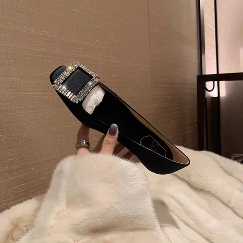 【茵茵家】精致小女人~绸缎气质水钻方扣平底鞋女高跟鞋婚鞋夏新款