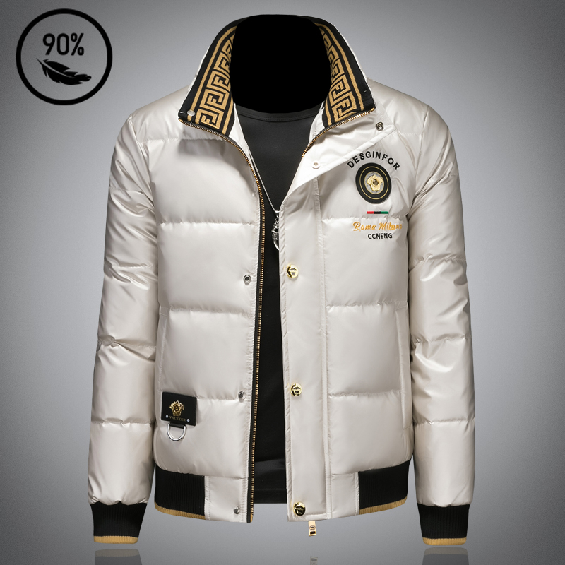 顿奇摩费涅高端时尚欧洲站潮流羽绒服男冬装重工刺绣立领外套厚款
