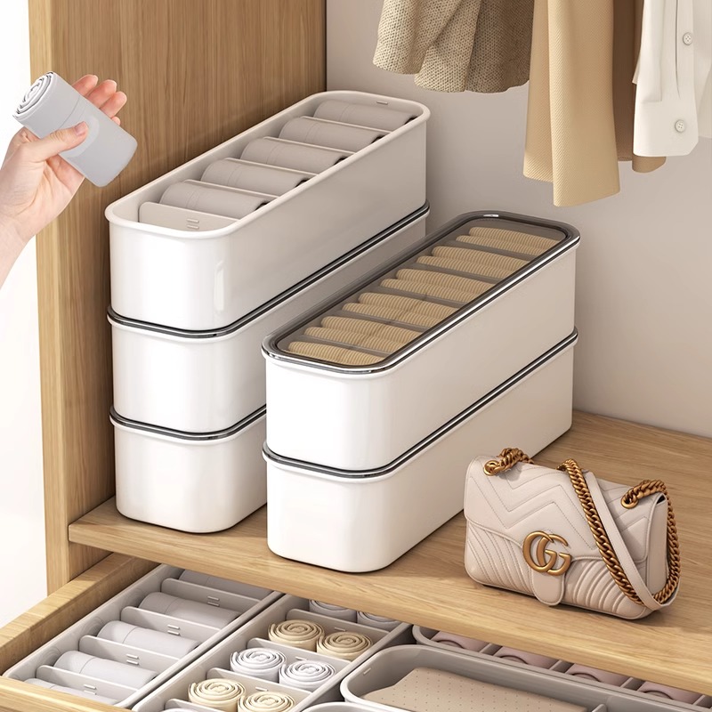 袜子收纳盒家用内衣裤宿舍衣柜带盖整理抽屉箱分格无隔男贴身衣物