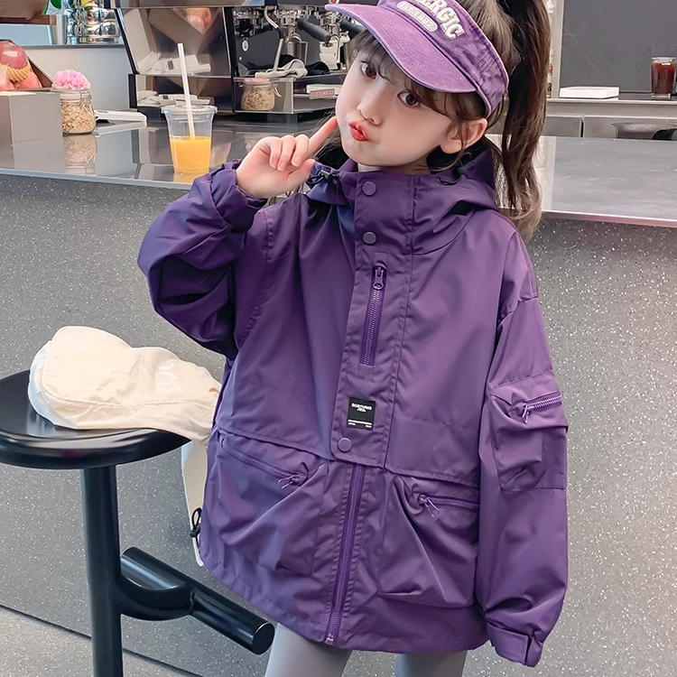 女童秋装冲锋衣2025新款童装女孩秋季上衣连帽秋冬儿童外套春秋款