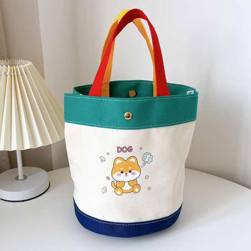 手提包帆布包女包休闲包拼接撞色便当包饭盒袋帆布袋2023韩版小包