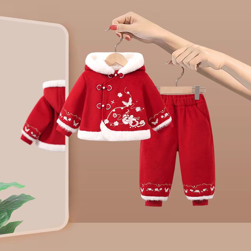 服套装秋冬季宝宝周岁礼服中国风过新年冬装儿童唐装春秋衣服女童
