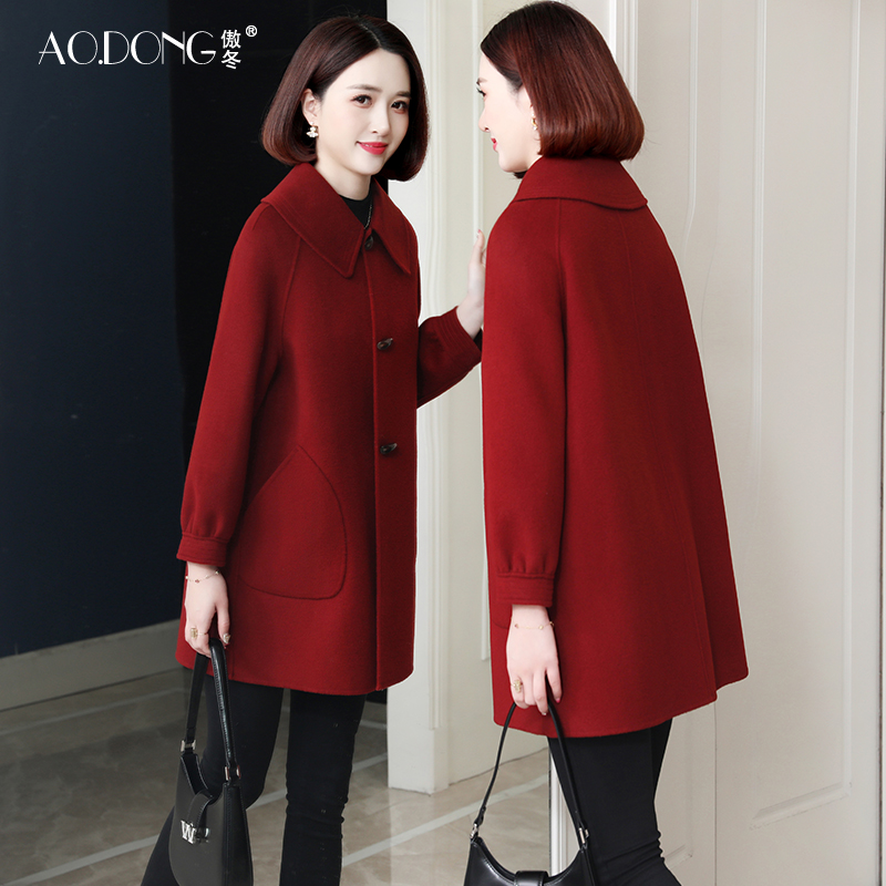新款高端双面零羊绒大衣女中长款韩版羊毛呢子小个子妈妈外套秋冬