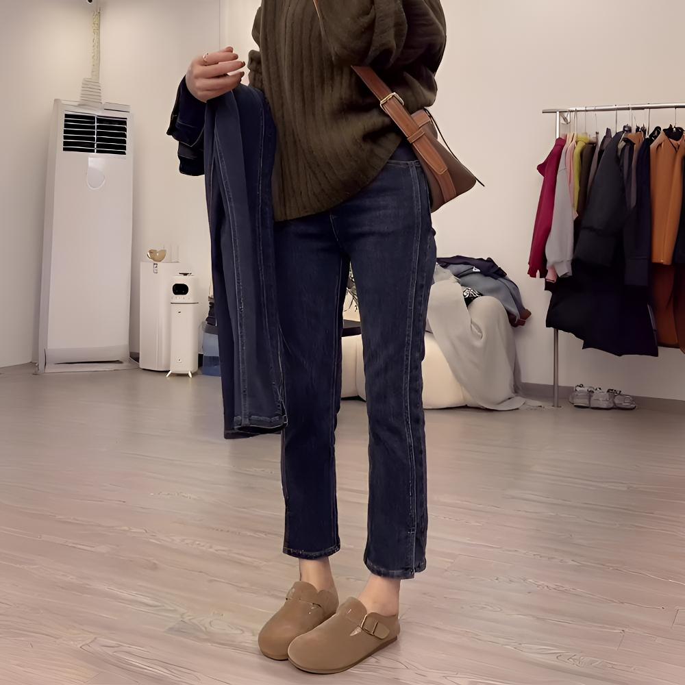 2025春秋新款女装大码高腰直筒牛仔裤显瘦胖mm梨型身材弹力烟管裤