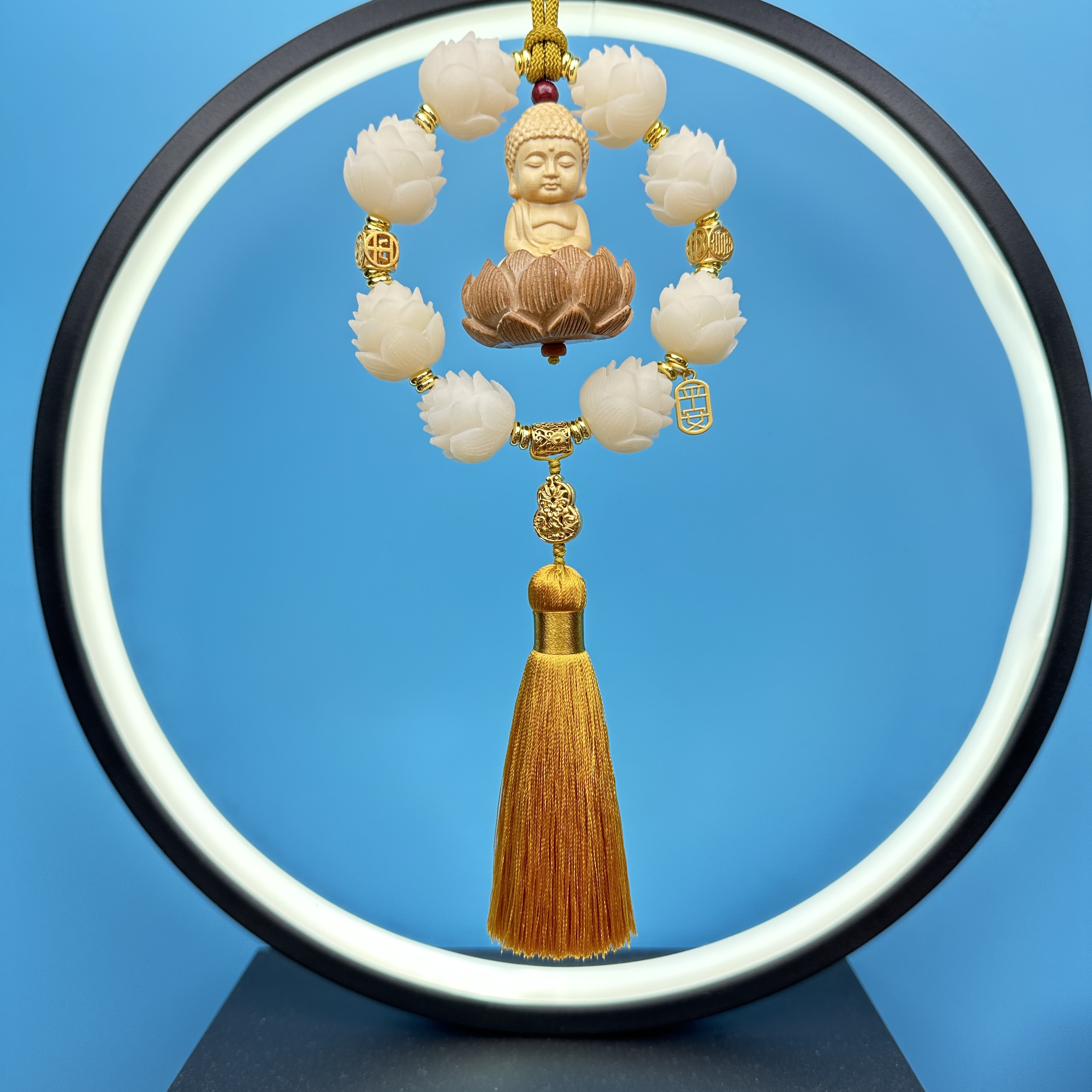 高档白玉菩提莲花圆满小佛挂件挂饰高级感车内饰品创意礼品礼物