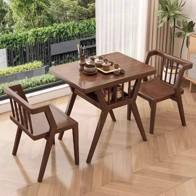 实木阳台小茶桌椅三件套组合创意休闲家用喝泡茶小户型茶几折叠桌